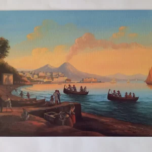 QUADRO PANNELLO IN PVC ALTA DEFINIZIONE Spiaggia di Mergellina Acquerello veduta di Napoli