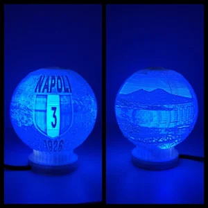 Piccola lampada da comodino 3 SCUDETTO del Napoli e GOLFO di NAPOLI Led azzurro scuro – STAMPA 3D
